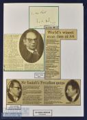 Sir Isaiah Berlin Autograph Philosopher signed Cutting with newspaper cuttings in ink, details '