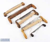 A Selection of Vintage Draw Knife Woodworking tools with names of Wards, Marples, Trianti, Buffard