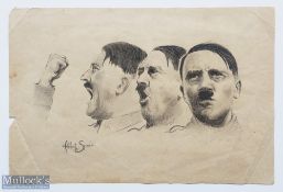 Nazi - Albert Speer (1905-1981) Portrait of Adolf Hitler, c1939 - Pencil on paper, 8.27 x 12.20