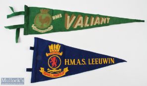 WWII Naval HMS Felt Pennants HMS Valiant 62cm log - missing a small tip part + HMAS Leeuwin 44cm