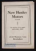 New Henley Motors 1928 Motorcycle Sales Catalogue - Show Advance List. An 8 page fold out sales