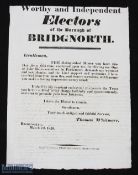 Bridgnorth Election Poster 1829: A letter addressed to the Electors of Bridgnorth by Thomas