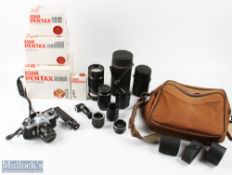 Asahi Pentax Spotmatic SP SLR Super Takumar 55mm f/1.8 Lens, with a collection of lens and