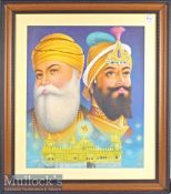 India - Calendar Art Tempra on thick paper by artist Ram Babu Singh depicts the Sikh Gurus, measures