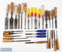 A Quantity Of Woodworking Chisels to include turned tools, a good selection of wooden handled