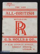 Rolls Royce Motor Cars January 1905 Sales Catalogue - a 20 page catalogue featuring 11 illustrations