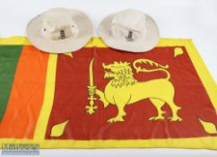 2x 2001 England v Sri Lanka Test Cricket Tour wide brim Caps, plus a Sri Lanka flag made by
