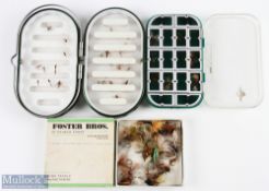 Richard Wheatley Malvern dry fly box with clear lid and 16x spring lids, with a small quantity of