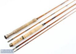 Millwards Flycraft split cane fly rod 9' 3pc with spare tip, in wood former, brass sliding reel