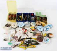 Fishing Tackle and Accessories: a box to include qty of Devon's trace, line, spiral leads weight,