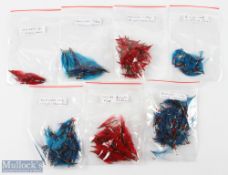 Red and Blue Fly-Fishing Lures, single and double hooks #17 doz