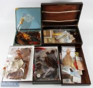 Mixed Selection of Fly Tying Materials - capes, feathers and an unused bug-bond kit, housed in a
