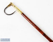 c1900 St Pierre French Folding Head Salmon Gaff - with a smoked bamboo handle brass fittings -99cm