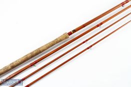 J S Sharpe Ltd Aberdeen Scottie brand split cane spliced salmon fly rod, 14ft, line 10/11#, 24