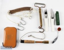 Fishing Accessories: a good selection to include a Hardy woollen lined fly wallet, Hardy Zinger,