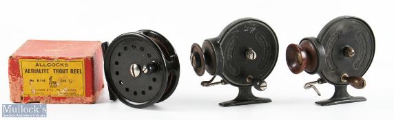 2x Allcock Stanley Threadline Reels one having bakelite spool the other wooden, together with