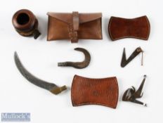 Fishing Accessories - brass ring tackle retriever together with hardwood thumb spool and line. Three