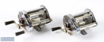 Hardy Bros Elarex Multiplier Reel with twin black handles and sliding line guide, runs smooth