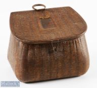Huntley & Palmers Biscuit Tin in the form of a wicker creel, hinged lid, loops for shoulder strap,