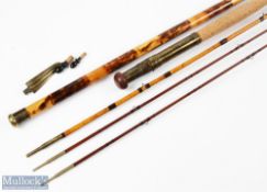 Moore Liverpool whole flamed cane with greenheart tip with spare tip, brass reel seat and collars,