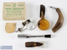 Small collection of Waistcoat Accessories: Fosters Ashbourne thumb magnifier, suede cover and