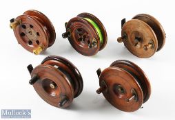5x Assorted Wooden and Brass Reels - inc an Eton Sun 4.25