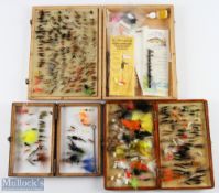 3x Wooden Fly-Fishing Boxes with a good selection of tradition dry and wet tout flies and lures,