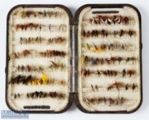 Hardy Bros Oxblood Neroda fly box and flies (#80) measures approx. 6
