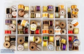 18-Compartment Clearview Organiser with over 85 spools of silks, majority Pearsalls, marabou,