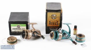 J W Young Ambidex Boxed Spinning Reels (2) - Ambidex De-Luxe in blue and brown finish with spare