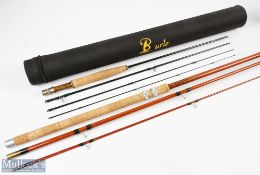 Unmarked carbon fly rod built on a bloke blank, 8' 4pc line 4#, alloy uplocking reel seat with