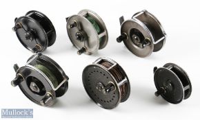 6x J W Young Assorted Centrepin Reels - inc 2x Windex reels, one in black and the other in grey,
