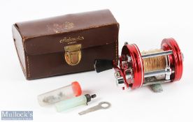 Abu Ambassadeur No 6000 multiplier reel seat No 080802, runs very well, in leather case with oil and