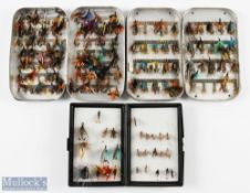 Wheatley Slimalloy Fly Tins with Trout Flies, 2 tin plus an unbranded plastic fly case, with a
