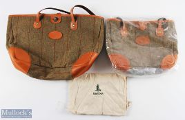 Cotswold Made in England leather and tweed handbag, silk lining with inner zip pocket, 14