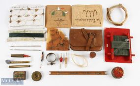 A collection of interesting fishing accessories: S Allcock card with gut/fly 12x flies for Paris,