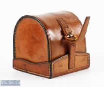 C Farlow & Co, 161 The Strand London, block leather D shape reel case, 4