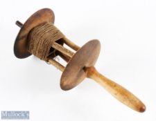 18th century First Model Pirn with quantity of Horsehair Fishing Line - of wooden construction