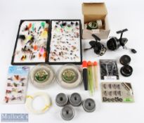 Fishing Fixed Reel and Tackle Spares: a mixed collection to include 4 Hardy Altex aluminium