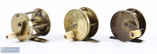 3x Small Victorian Brass Trout Reels - 2.25