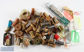 Period Fly Tying Wooden Reels, of Silk, cotton, wire, fash - some smaller reels are by John