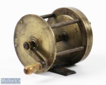 Ustonson Wide Spool Winch Brass Reel Georgian period c1800-1820, bone handle, single action with