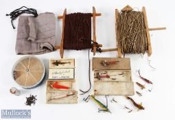 A collection of fishing tackle comprising: Hardy swallow tail rubber bait 3