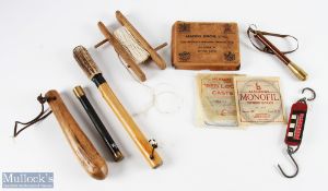 A collection of fishing tackle comprising: Hardy card box, damaged corners, containing casts by
