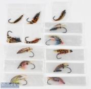 A collection of fully dressed Gut Eye Salmon Flies, made up of: 11x 5/0 with barbs; 2x 5/0 with