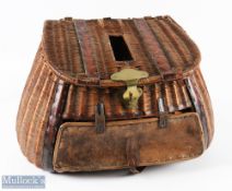 A rate and unusual wicker and split reel creel, with leather strapping, 11