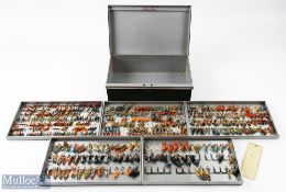 Black Japanned Fly Reservoir and Flies containing sea trout and salmon flies for low and high