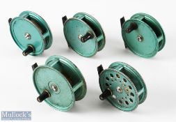 5x J W Young Condex Fly Reels - all in metallic green colour, 3x 3.25