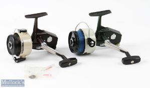 2x ABU Cardinal Fixed Spool Reels Cardinal 66X in brown and cream and Cardinal 77 in green, with