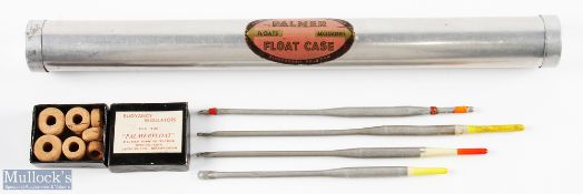 Scarce Palmer float case containing 4 Palmer floats and 6 various sized cork bodies together with